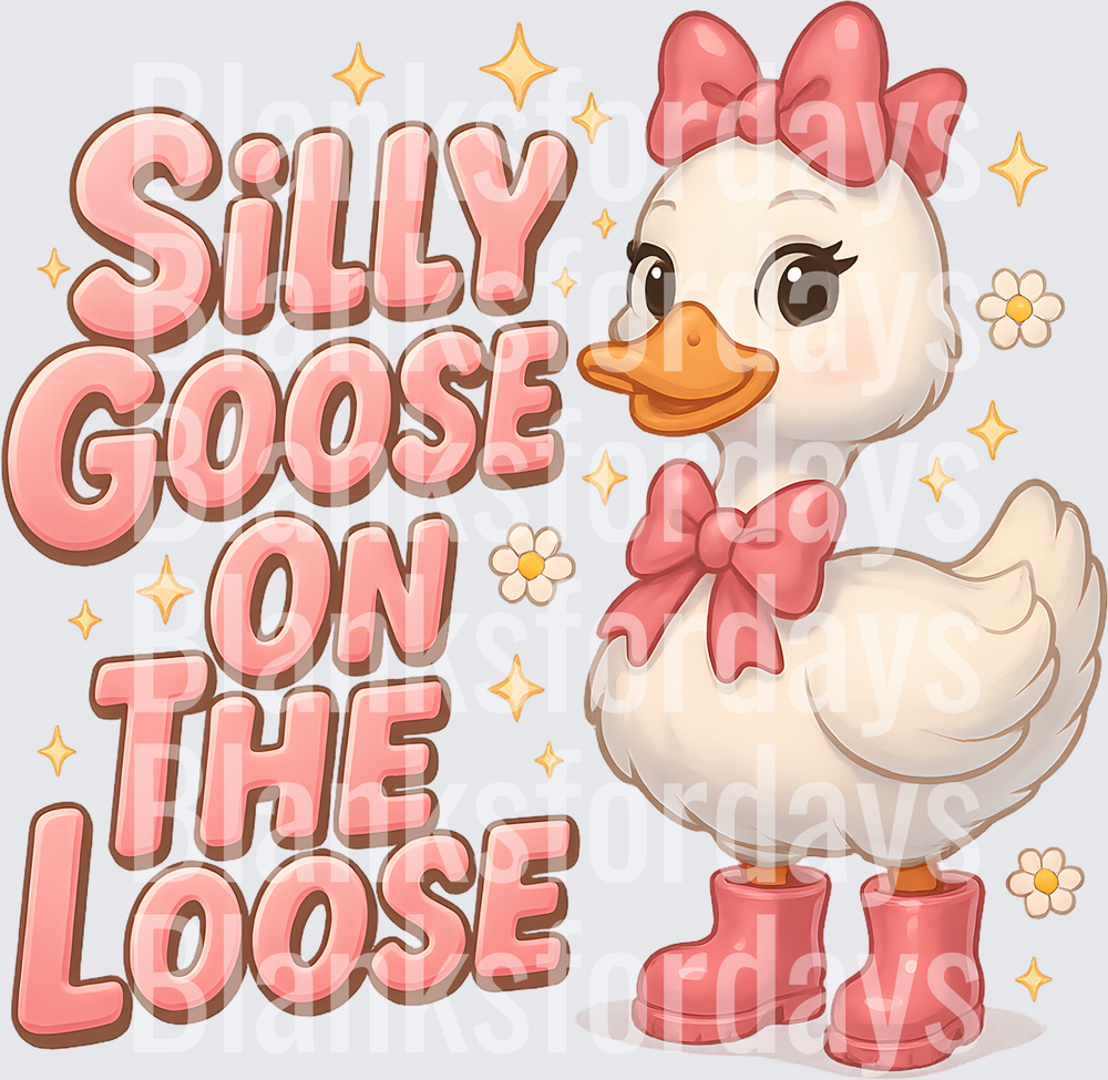 Silly Goose On The Loose Cute Girl Duck Pink Bow Boots (DTF)