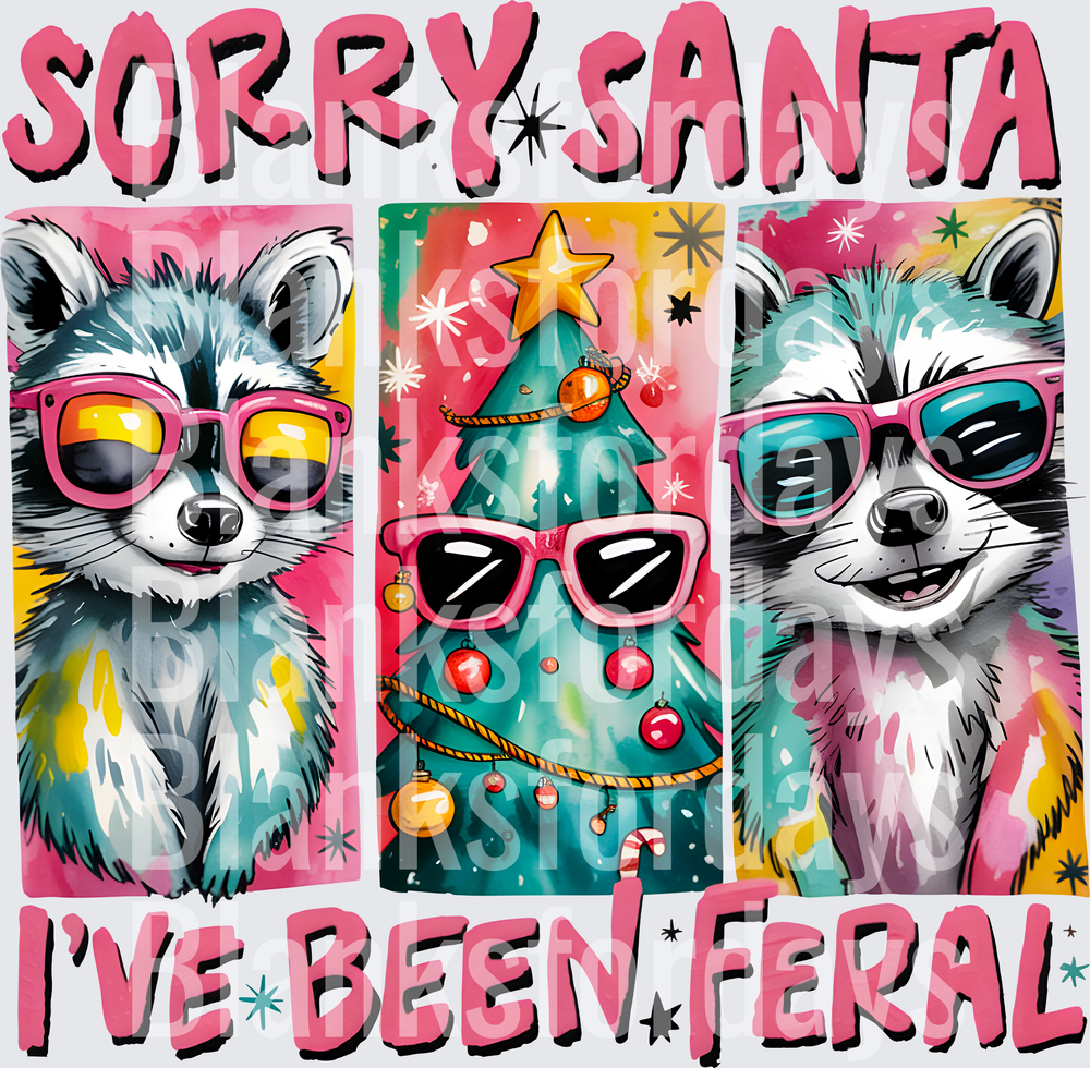 Sorry Santa I've Been Feral Raccoons Christmas Tree Sunglasses (DTF)