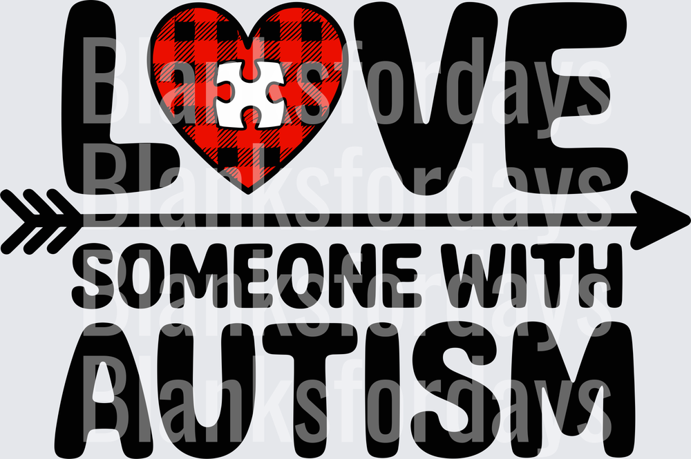 Love Someone With Autism Buffalo Plaid Heart Puzzle Piece Arrow (DTF)