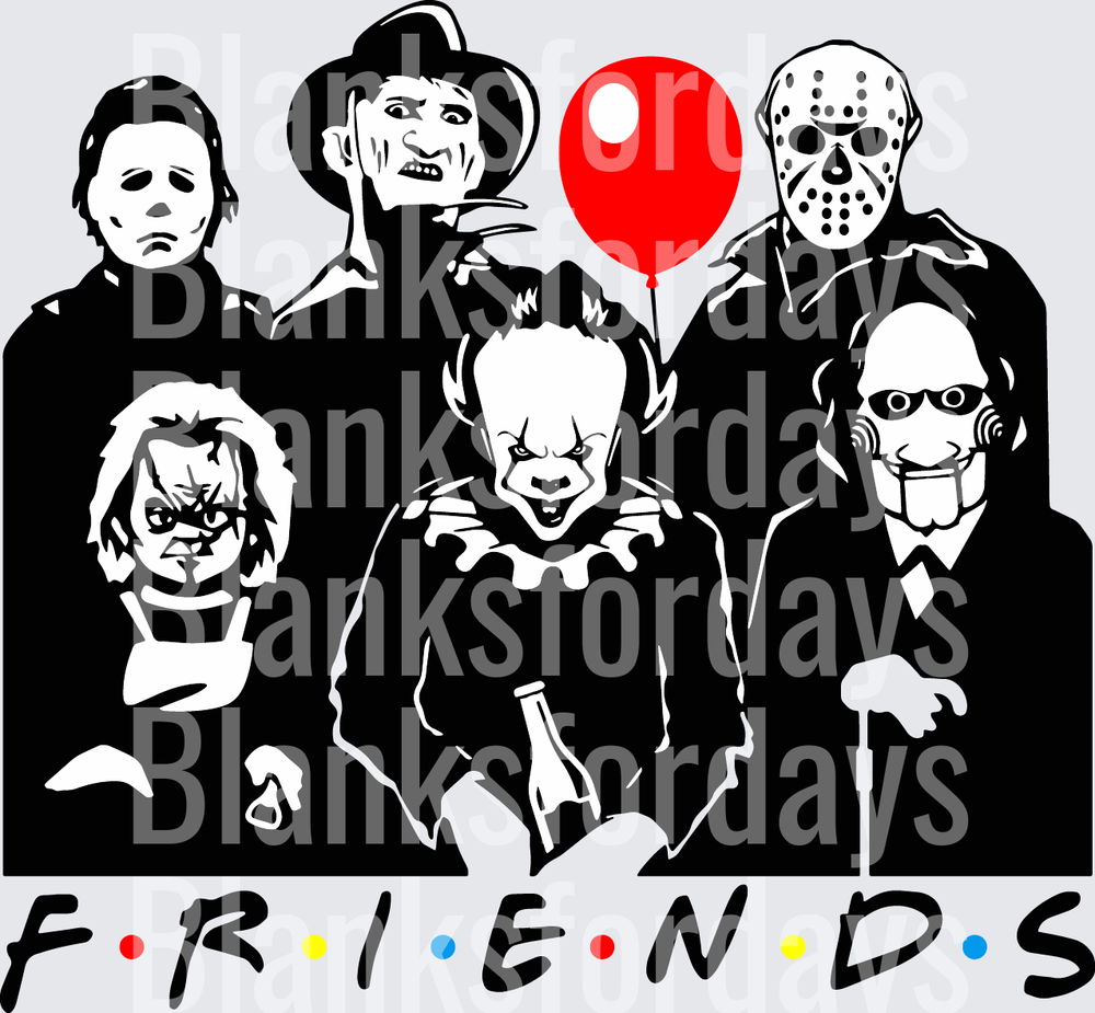 Horror Icons Friends Parody Michael Myers Freddy Jason Chucky Pennywise Billy (DTF)