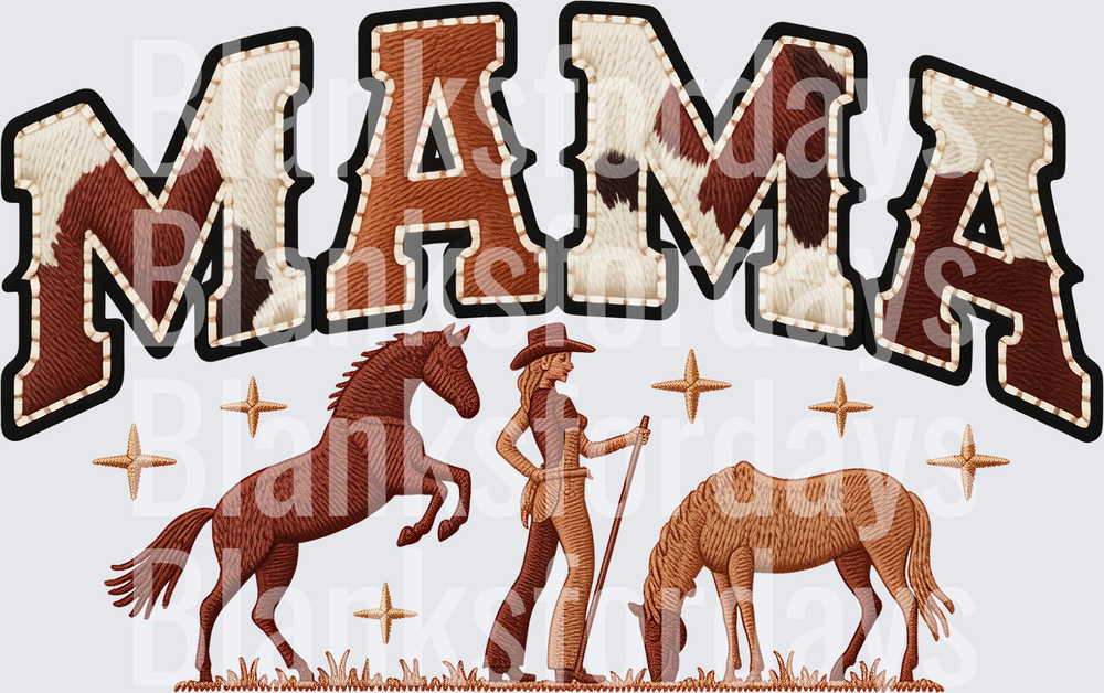 Cowhide MAMA Embroidery Cowgirl Horses Western (DTF)