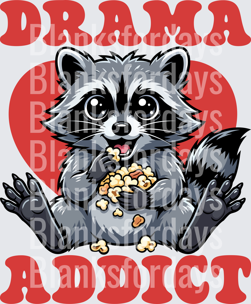 Drama Addict Raccoon Eating Popcorn Red Heart Funny (DTF)