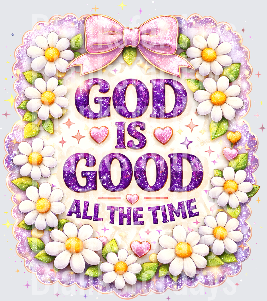 God Is Good All The Time Glitter Daisy Floral Bow Design (DTF)