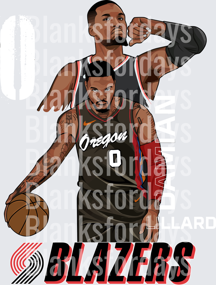 Damian Lillard Portland Trail Blazers Number 0 Illustrated (DTF)
