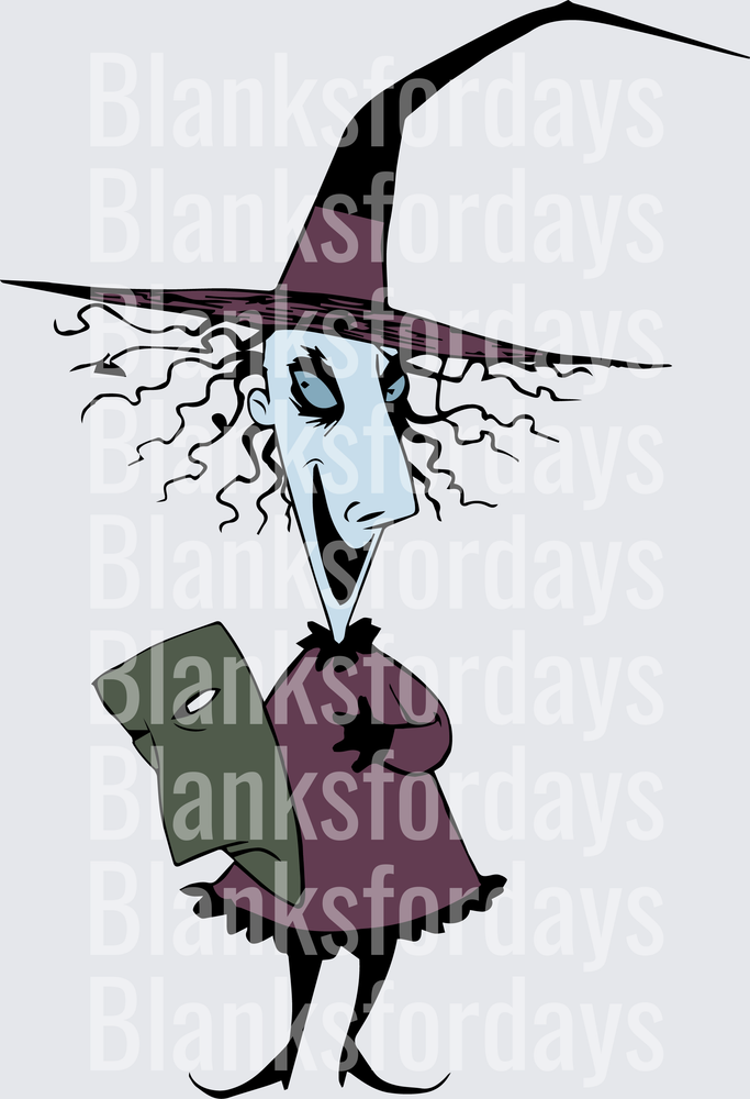 Creepy Cartoon Witch with Tall Hat and Wild Hair Halloween (DTF)