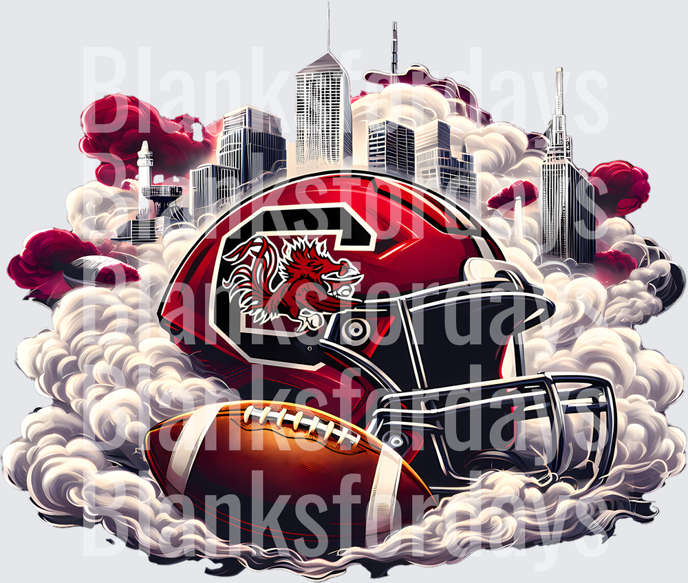 South Carolina Gamecocks Football Helmet City Skyline Cloud (DTF)