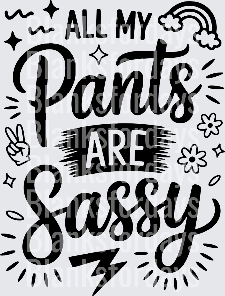 All My Pants Are Sassy Funny Quote with Rainbow and Flowers (DTF)