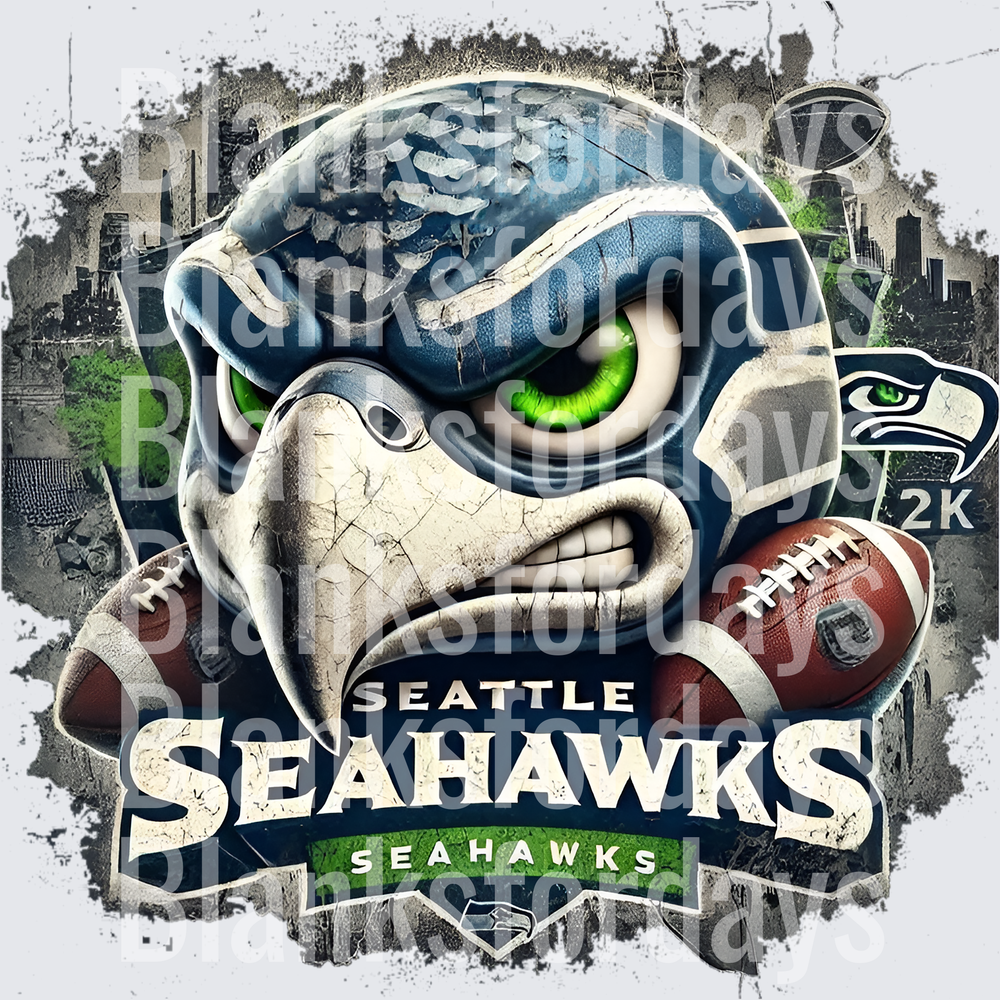 Seattle Seahawks Fierce Mascot Grunge Football Design (DTF)