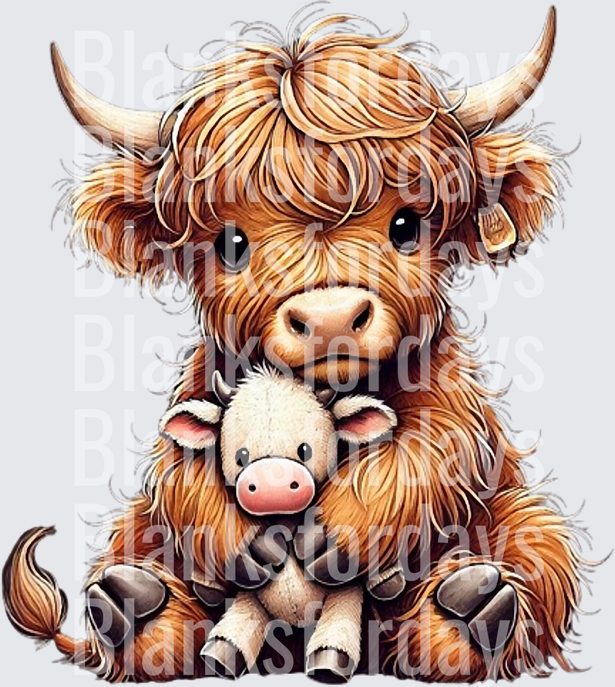 Cute Baby Highland Cow Hugging Mini Cow Stuffed Animal (DTF)