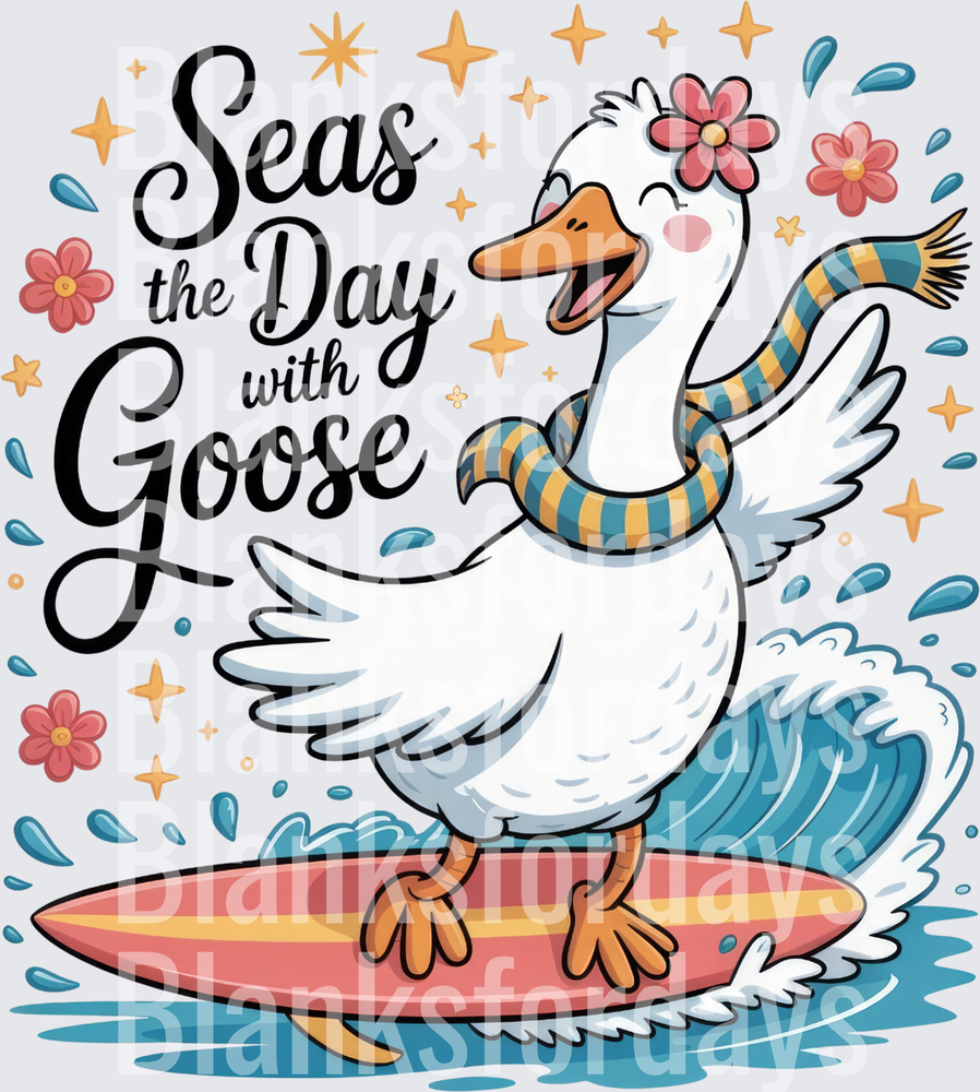 Seas the Day with Goose Surfing Wave Floral Summer Design (DTF)