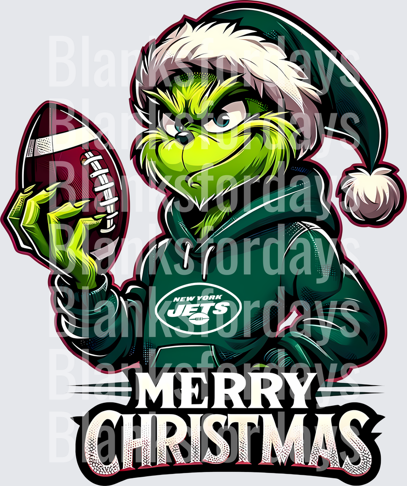Grinch Santa New York Jets Merry Christmas Football (DTF)