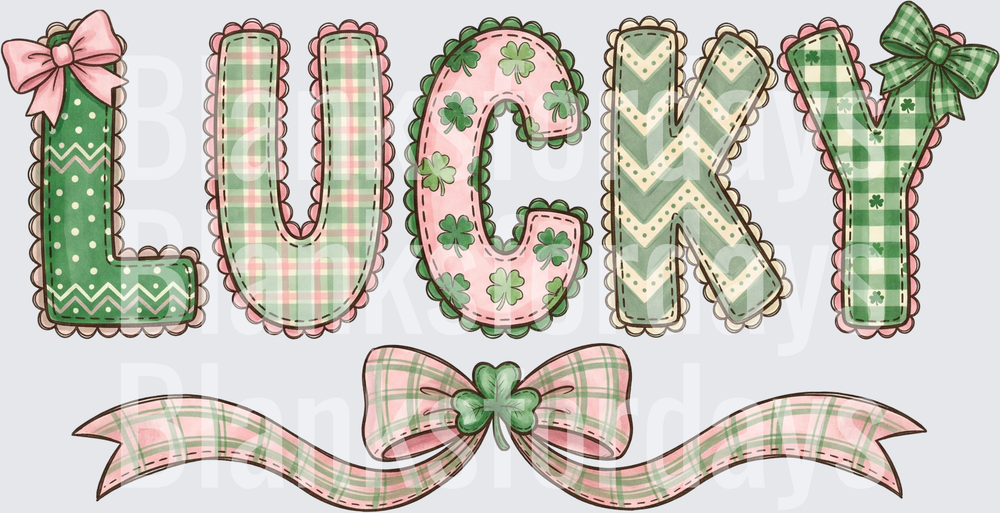 Lucky St. Patrick's Day Patchwork Letters Pink Green Bows (DTF)