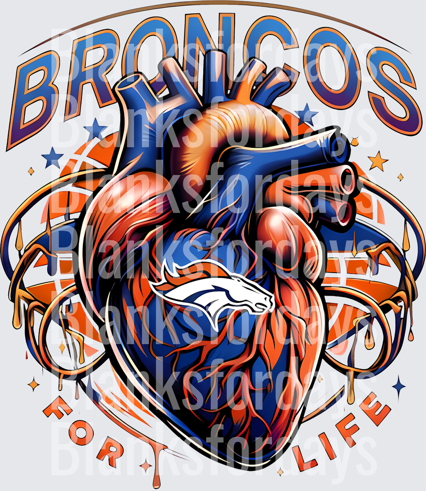 Broncos For Life Anatomical Heart NFL Football Design (DTF)