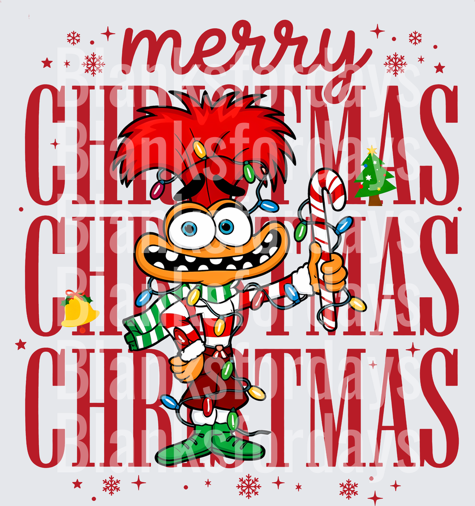 Merry Christmas Crazy Monster Tangled Lights Candy Cane (DTF)