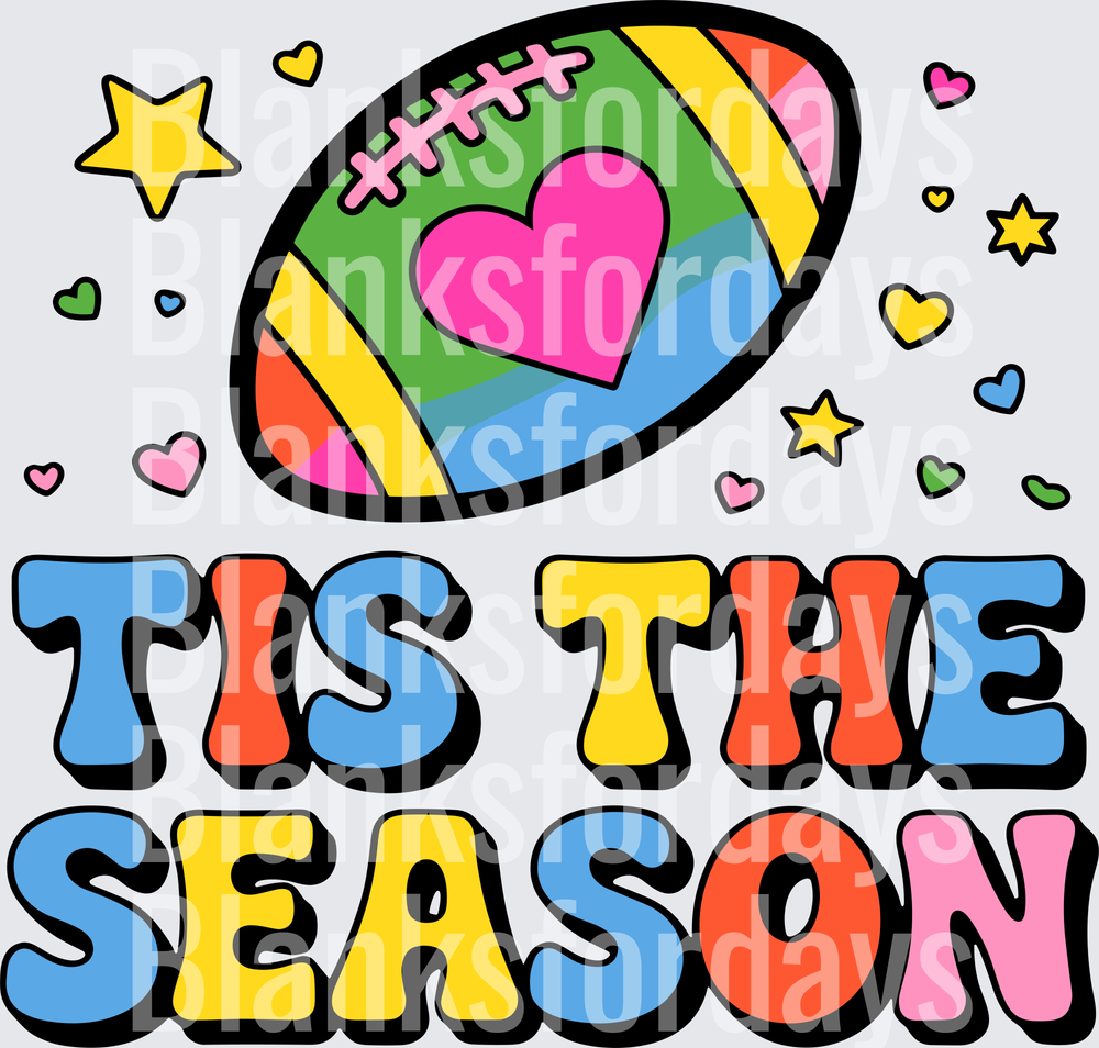 Tis The Season Colorful Football Heart Stars Design (DTF)