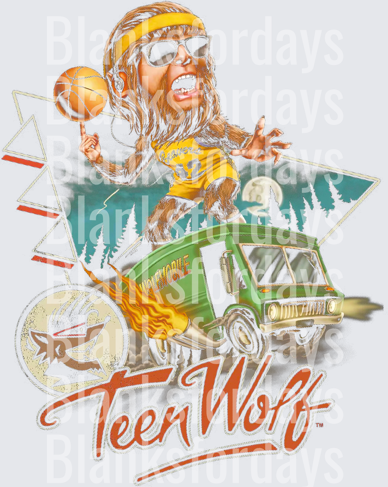 Teen Wolf Retro Caricature Basketball Van Design (DTF)