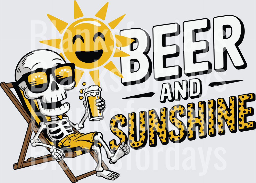 Beer and Sunshine Skeleton Relaxing in Beach Chair with Sunglasses (DTF)