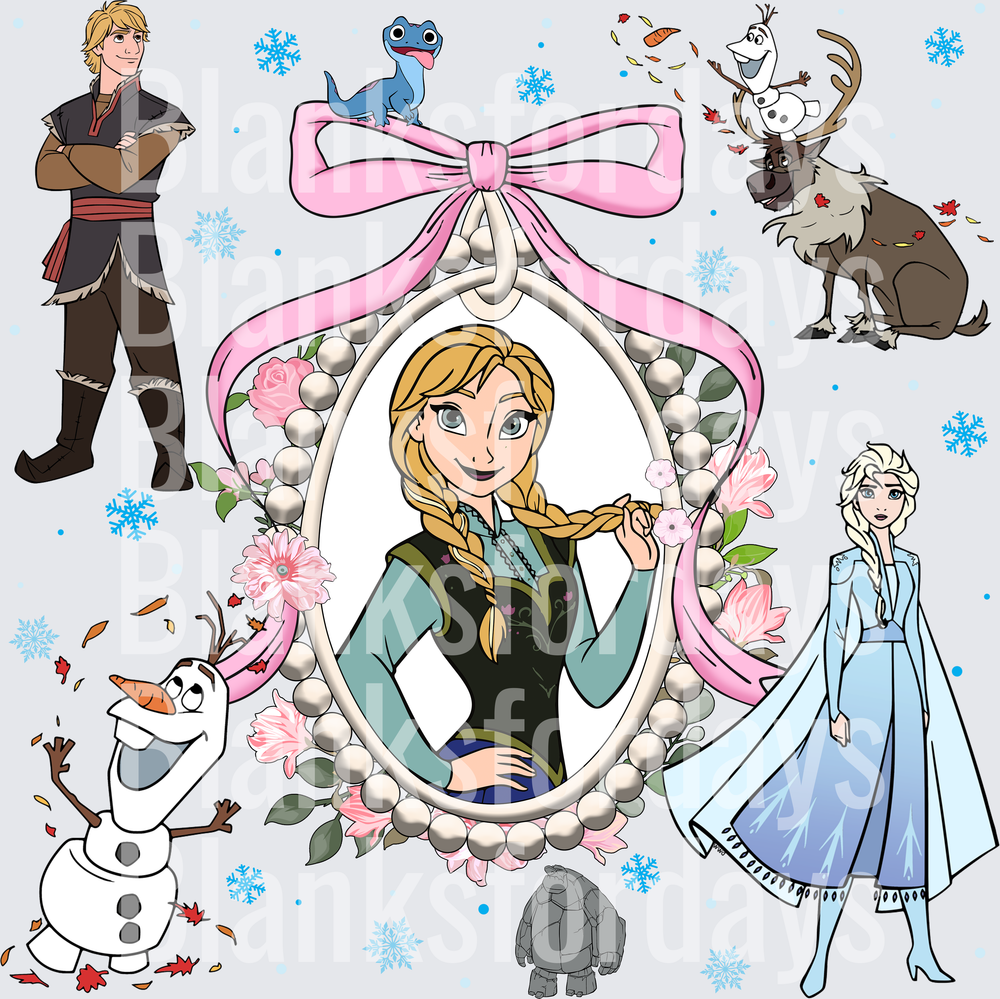 Frozen Anna Elsa Olaf Kristoff Sven Bruni Pink Bow Floral (DTF)