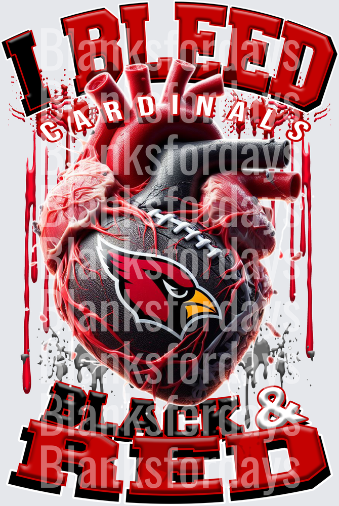 I Bleed Cardinals Black & Red Anatomical Heart Football (DTF)