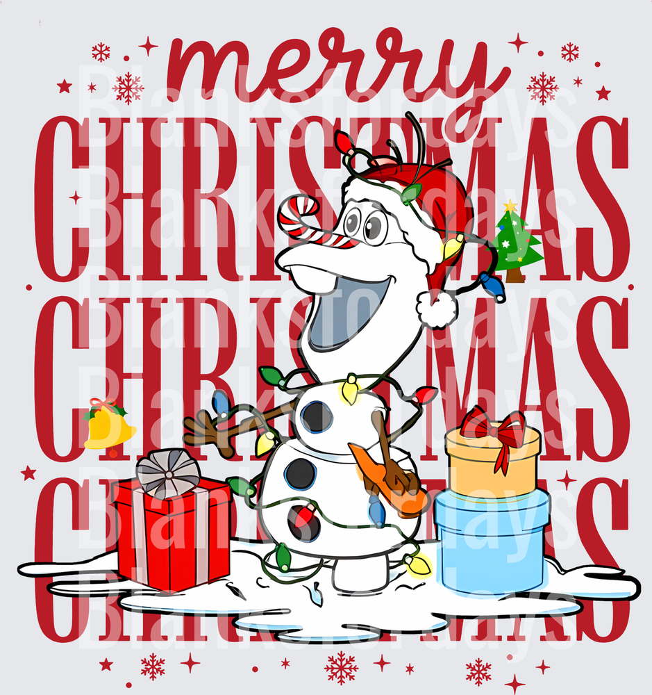 Olaf Frozen Merry Christmas Santa Hat Lights Holiday Design (DTF)