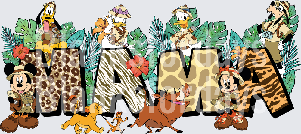 Safari Mama Mickey Minnie Simba Timon Pumbaa Animal Print (DTF)