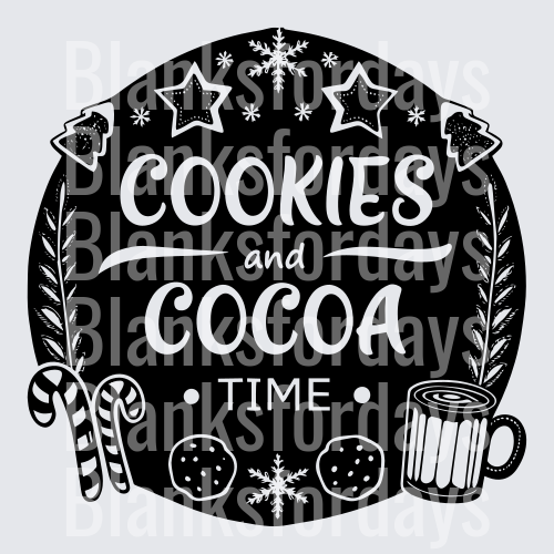 Cookies and Cocoa Time Black Circle Christmas Holiday Design (DTF)