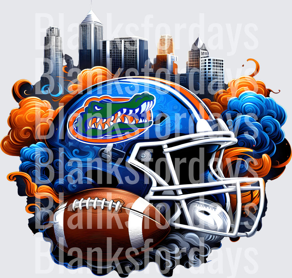 Florida Gators Football Helmet Skyline Orange Blue Smoke (DTF)