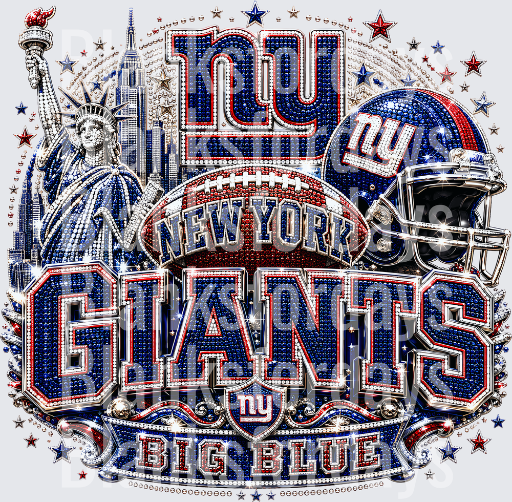 New York Giants Big Blue Rhinestone Bling NFL Fan Design (DTF)