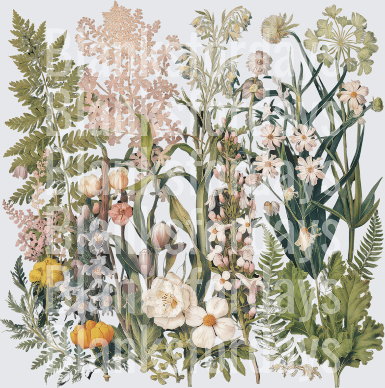 Vintage Botanical Wildflower and Fern Garden Collage (DTF)
