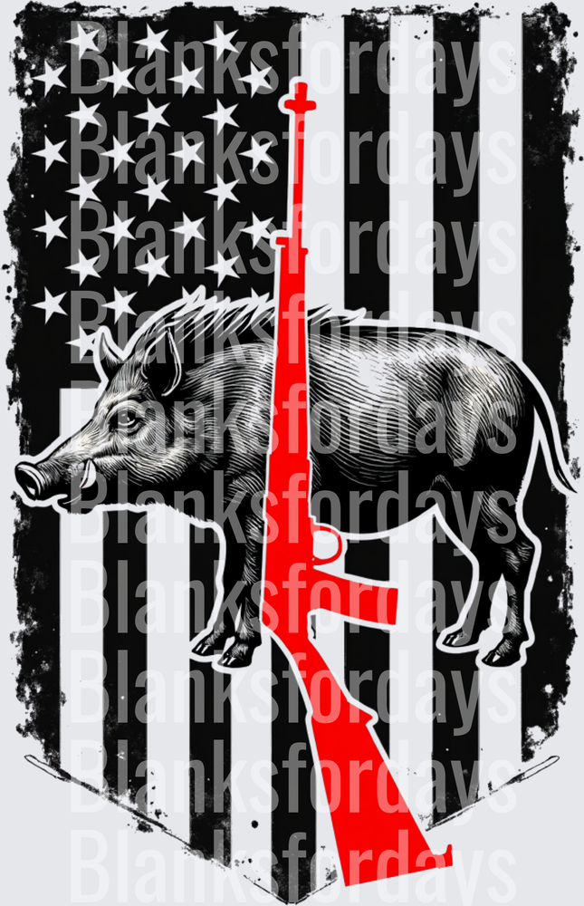 Wild Boar Red Rifle American Flag Hog Hunting Patriotic (DTF)