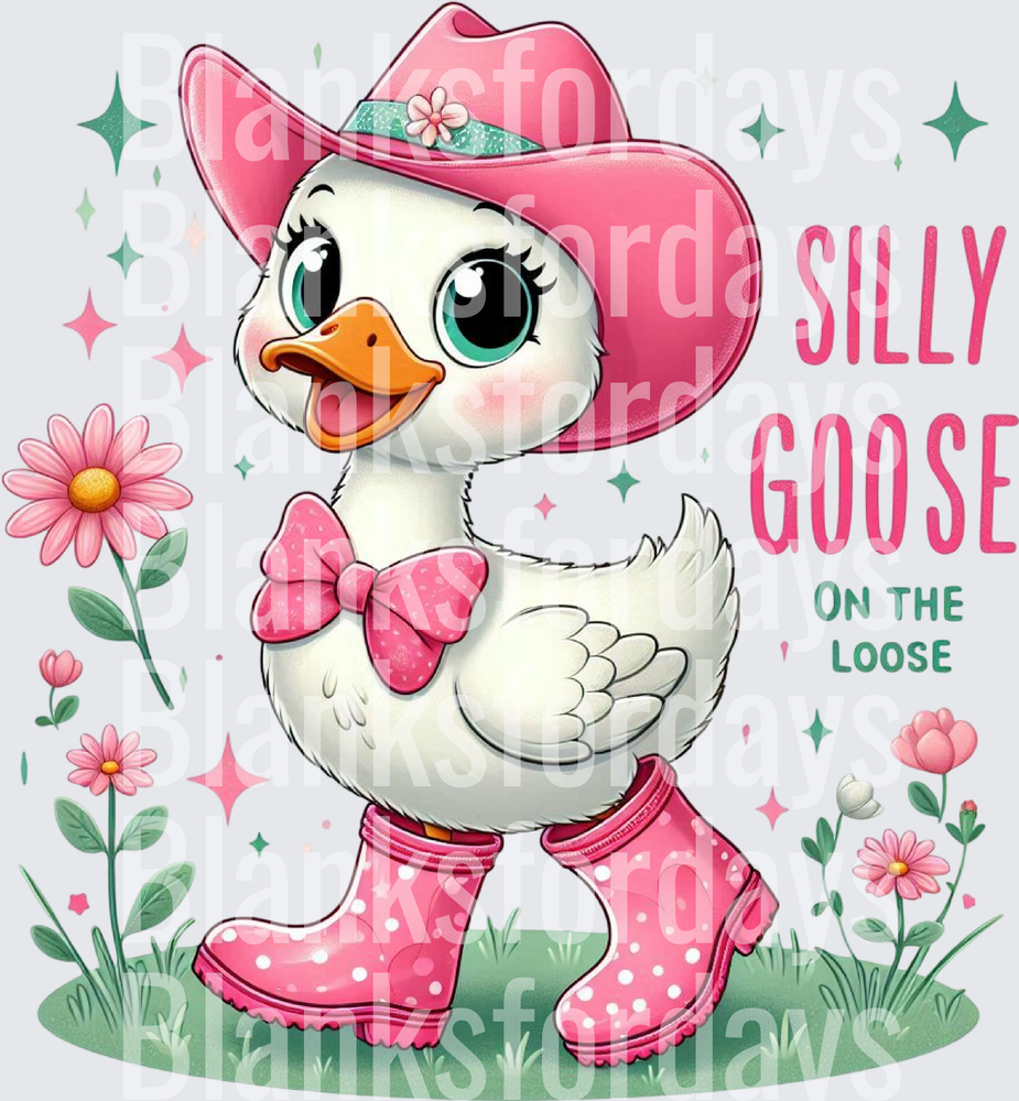 Silly Goose On The Loose Cowgirl Duck Pink Boots Flowers (DTF)