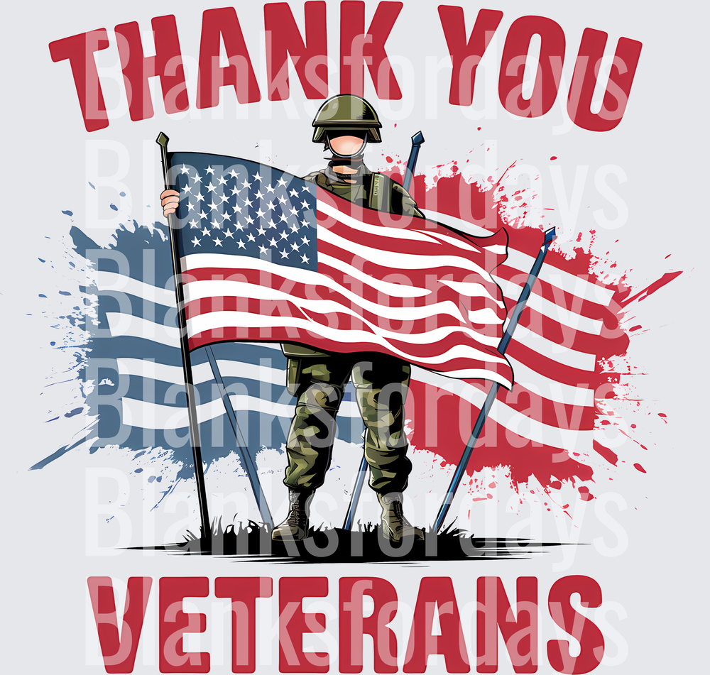 Thank You Veterans Soldier American Flag Patriotic Design (DTF)