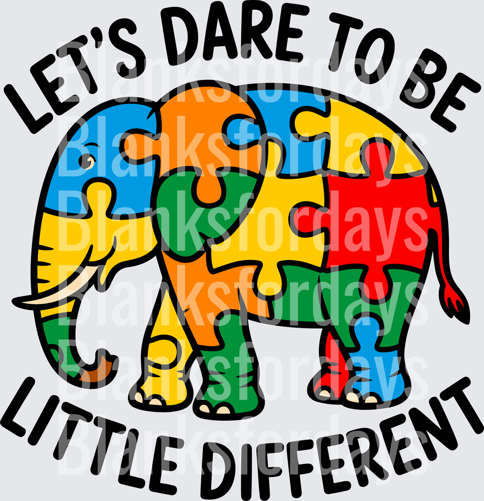 Let's Dare To Be Little Different Autism Awareness Elephant (DTF)