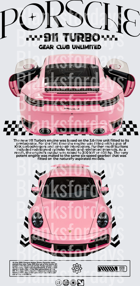 Porsche 911 Turbo Pink Gear Club Unlimited Car Design (DTF)