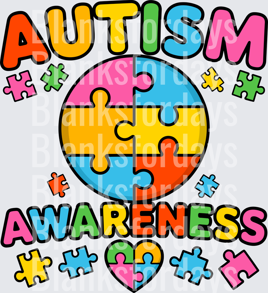 Autism Awareness Colorful Puzzle Piece Circle Heart Design (DTF)