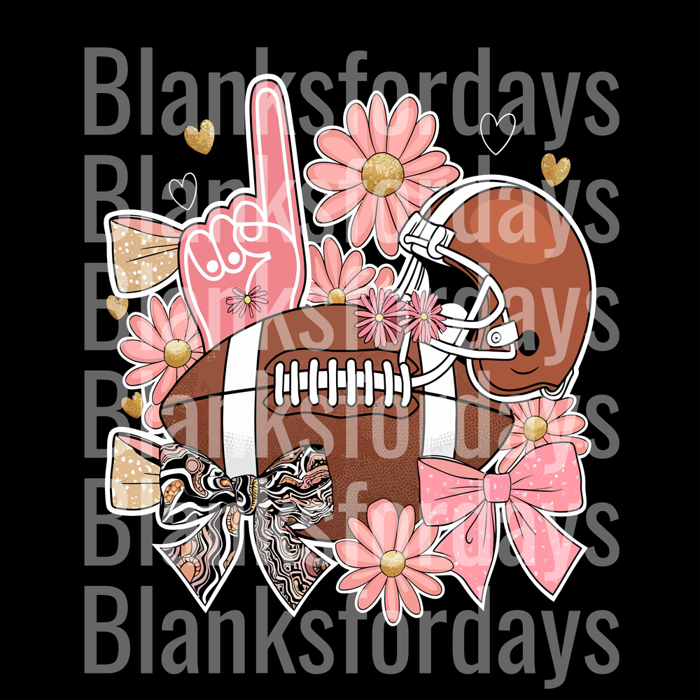 Pink Floral Football Helmet Foam Finger Girly Game Day (DTF)