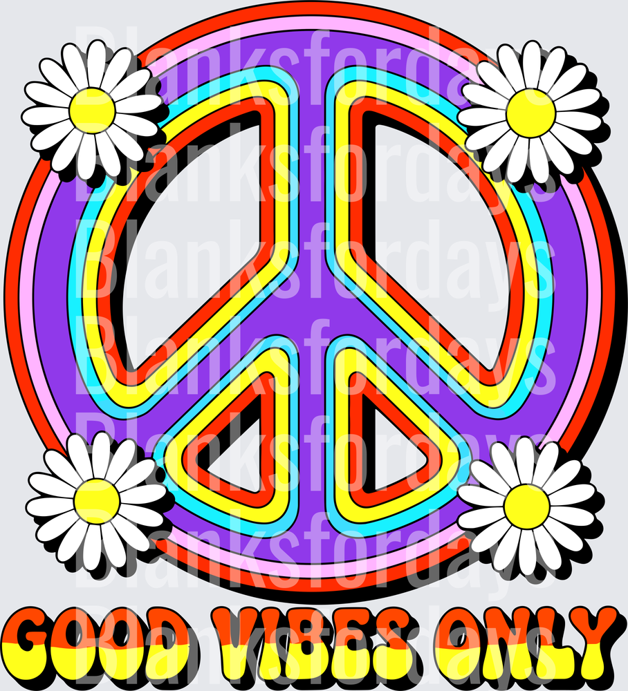 Retro Peace Sign Daisy Flowers Good Vibes Only 70s Groovy (DTF)