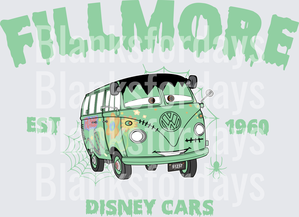 Fillmore Disney Cars Halloween Frankenstein VW Bus Est 1960 (DTF)