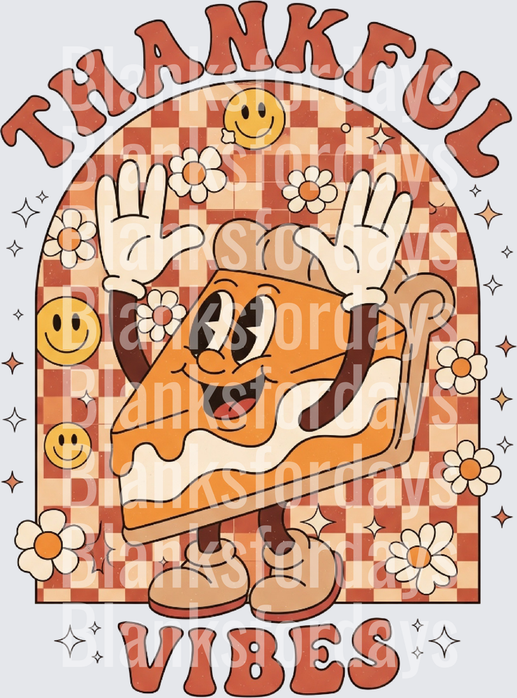 Thankful Vibes Retro Groovy Pumpkin Pie Character (DTF)