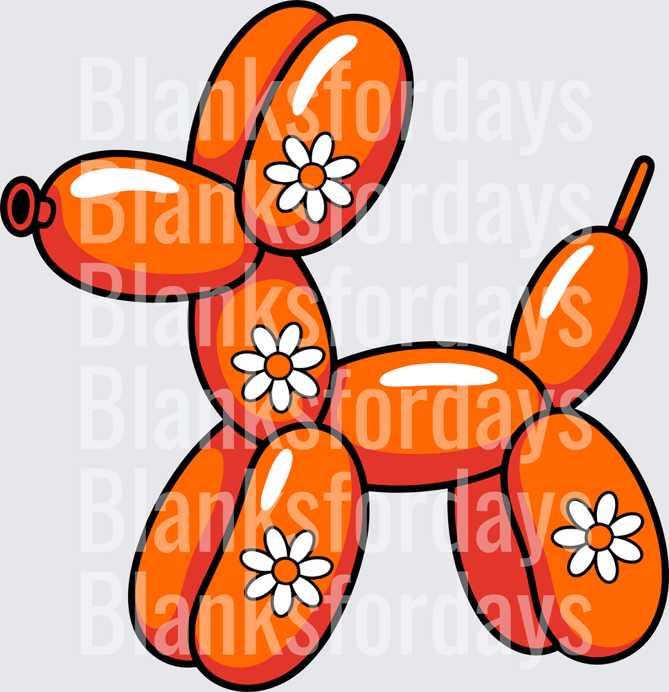 Orange Balloon Animal Dog with Daisy Flowers (DTF)