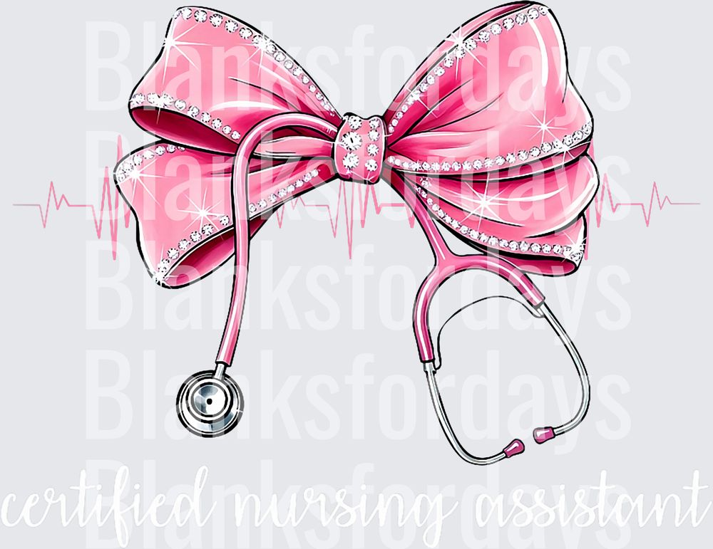 Certified Nursing Assistant Pink Rhinestone Bow Stethoscope (DTF)