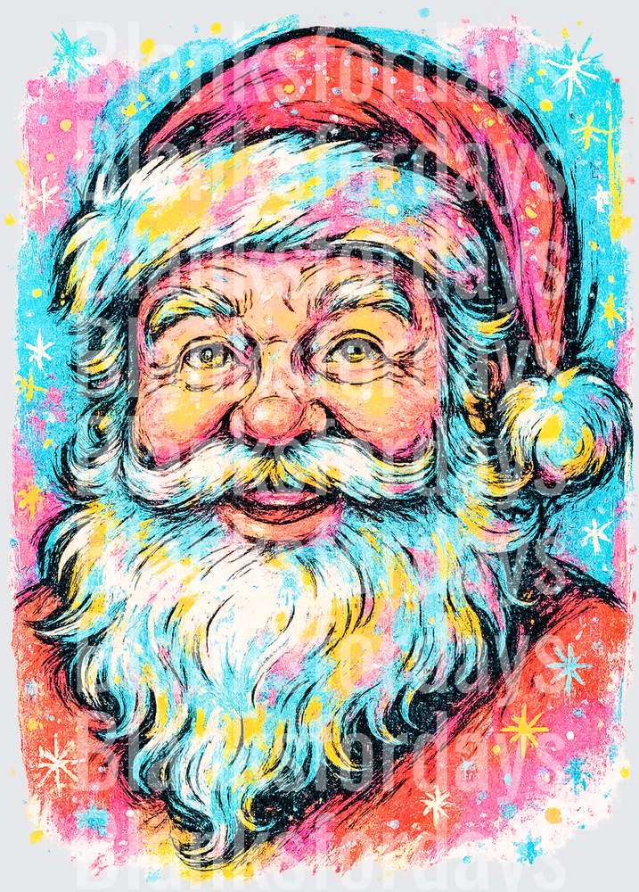Retro Colorful Santa Claus Neon Holiday Portrait (DTF)