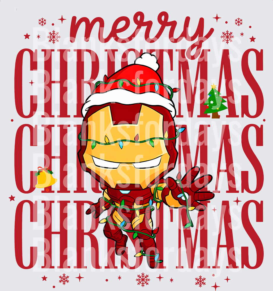 Merry Christmas Chibi Iron Man Santa Hat Christmas Lights (DTF)