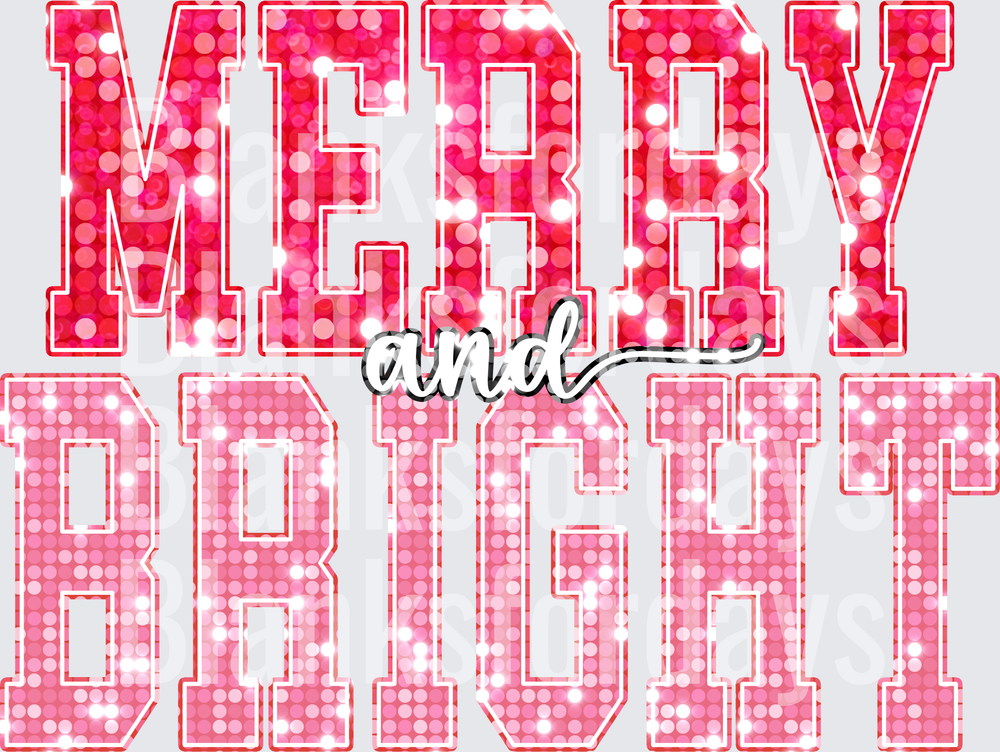Merry and Bright Sequin Faux Glitter Varsity Letters Pink Red (DTF)