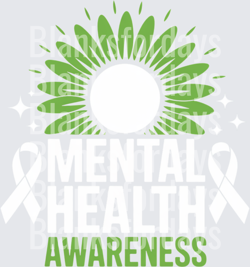 Mental Health Awareness Green Sunflower White Ribbon Design (DTF)
