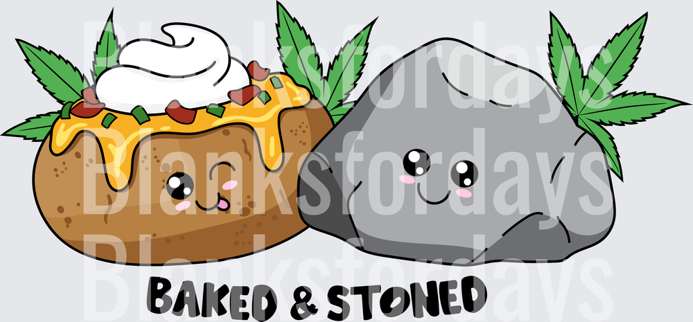 Baked & Stoned Cute Kawaii Potato and Rock Cannabis (DTF)