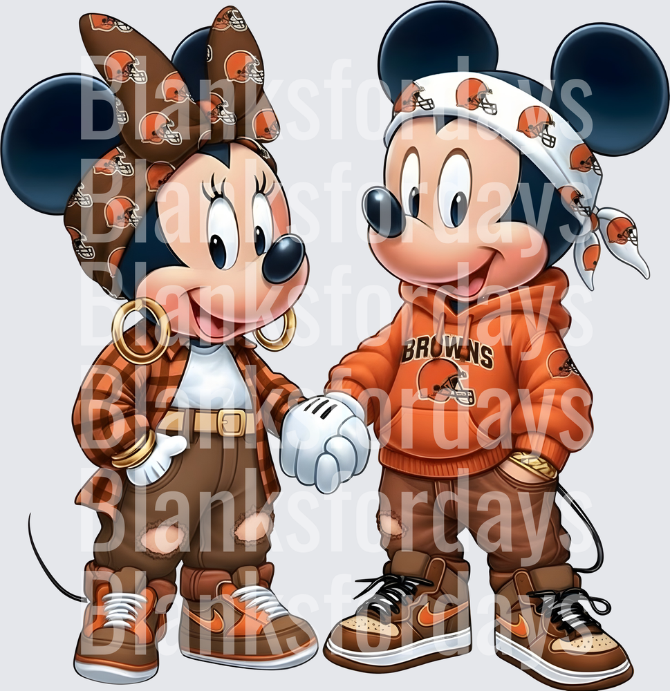 Mickey and Minnie Mouse Cleveland Browns NFL Fan Couple (DTF)