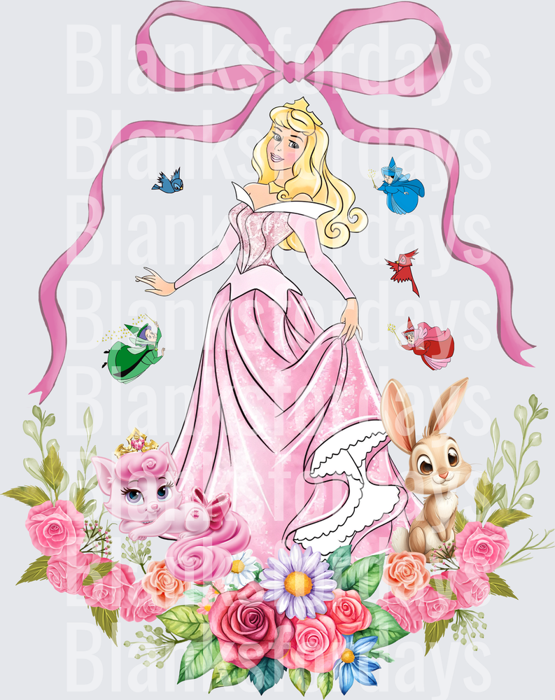 Sleeping Beauty Aurora Pink Bow Floral Fairy Godmothers (DTF)