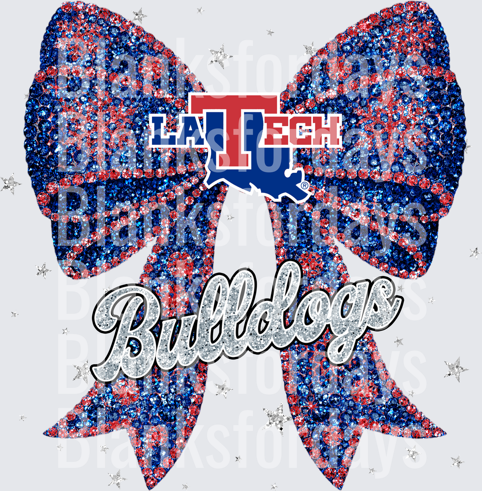 Louisiana Tech Bulldogs Glitter Rhinestone Bow with Stars (DTF)