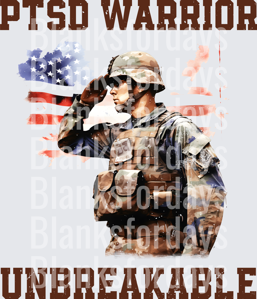 PTSD Warrior Unbreakable Saluting Soldier American Flag (DTF)
